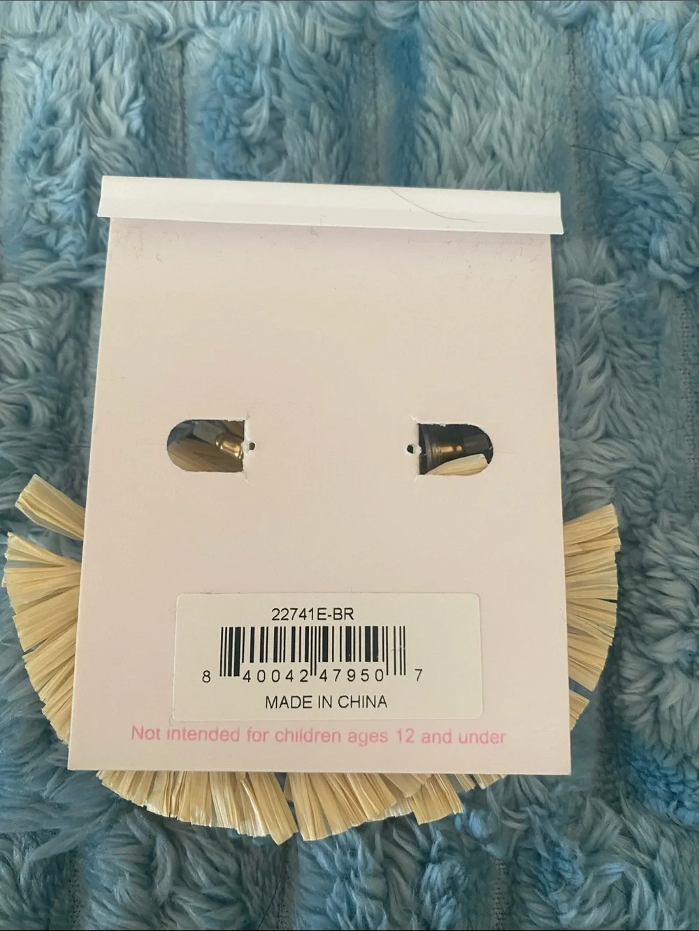 Canvas Natural Cream Raffia Fringe Hoop Earrings NWT